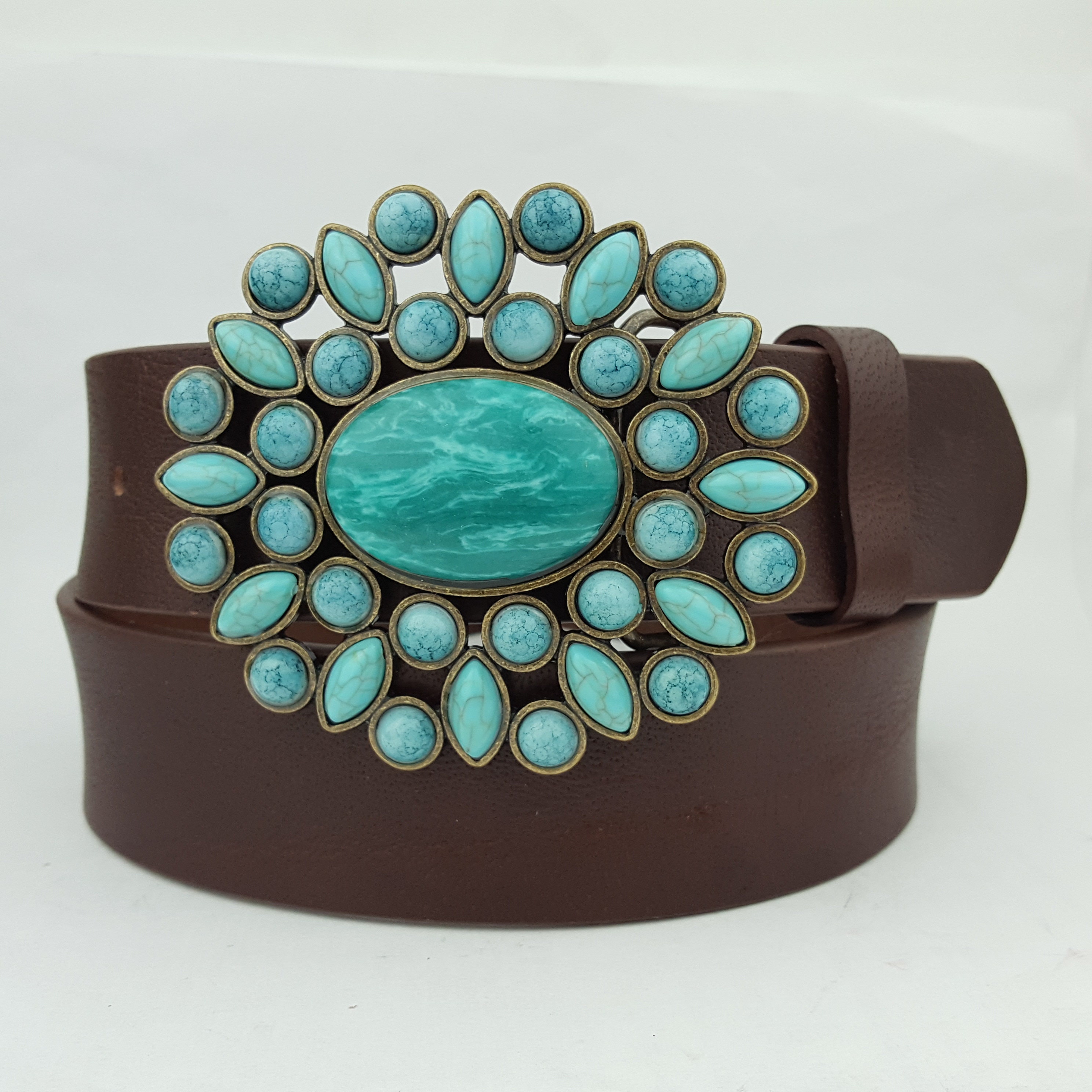 Genuine Leather Brown Belt with Silver and Turquoise Accents – Keep Your  Pants On