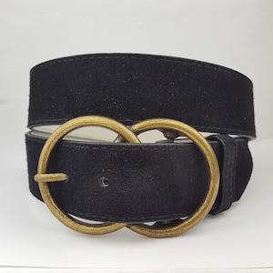 Genuine Suede Leather belt with Double Round Buckle