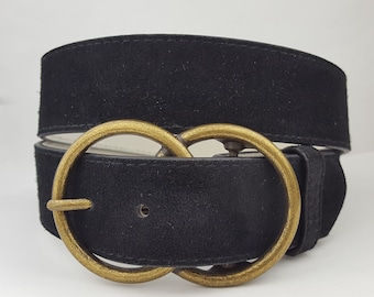 Genuine Suede Leather belt with Double Round Buckle