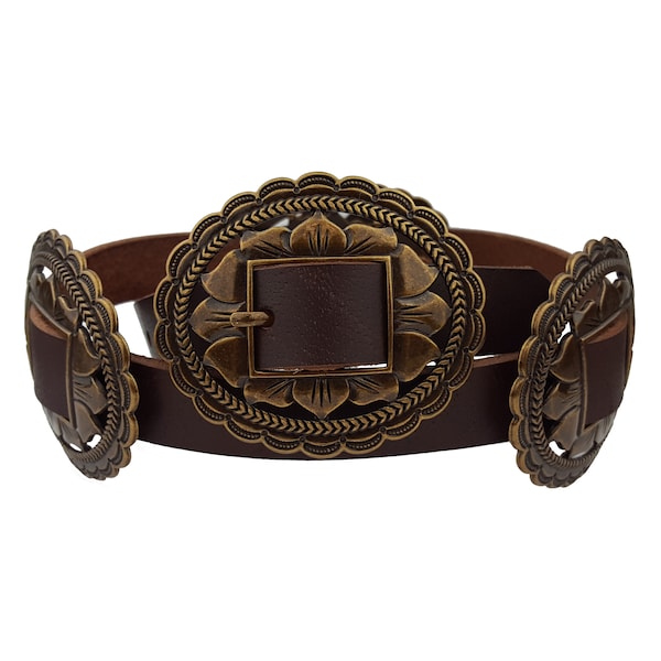 Western-Inspired Concho Belt in Genuine Cowhide Leather