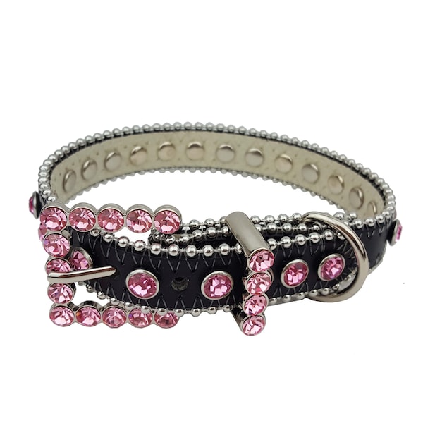 Genuine Leather Crystal Dog Collar