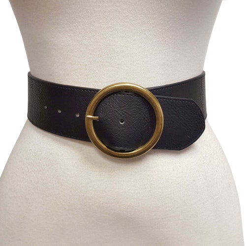 Nonleather Vegan Wide Belt With Round Buckle Etsy