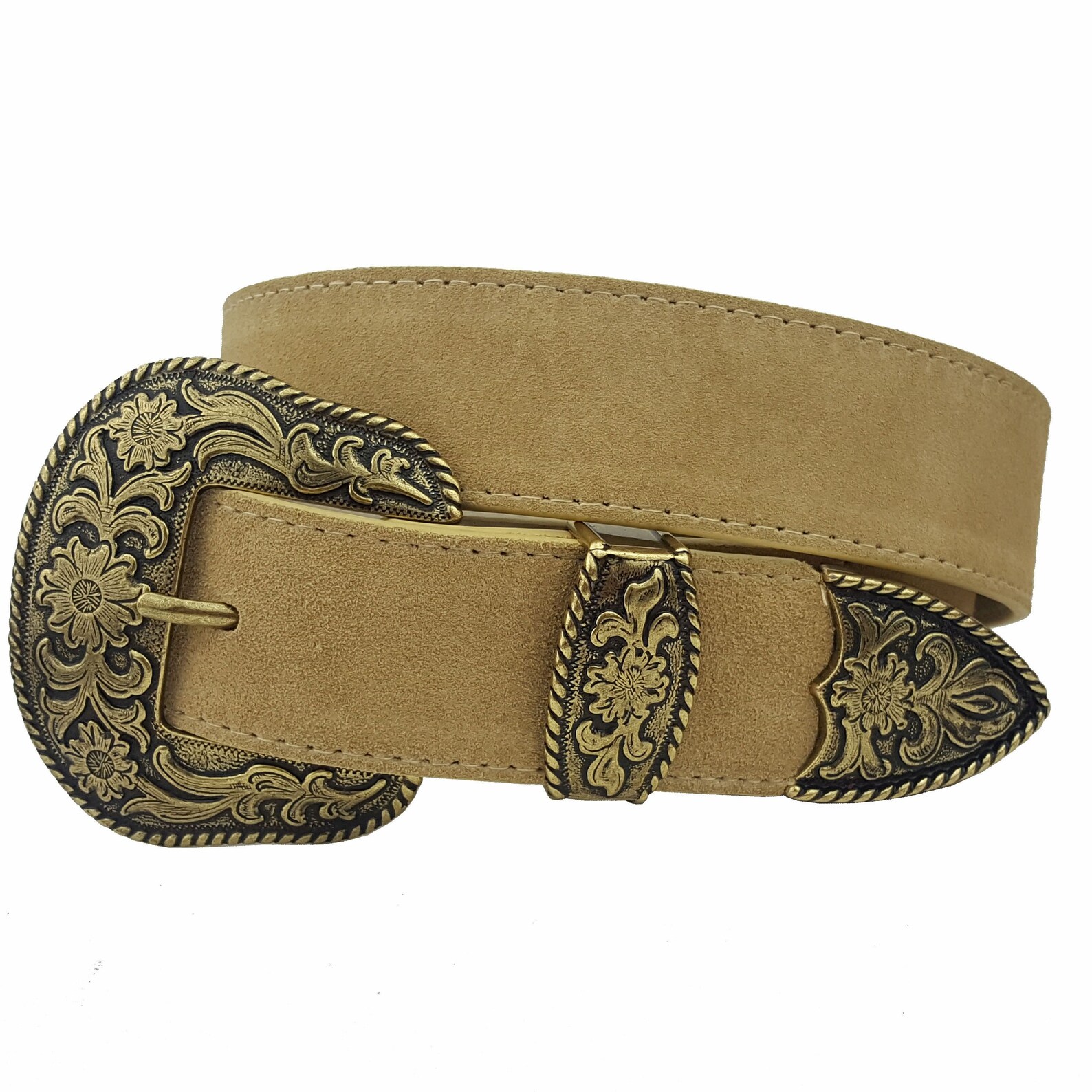 Genuine Suede Belt With Western Buckle Set Etsy