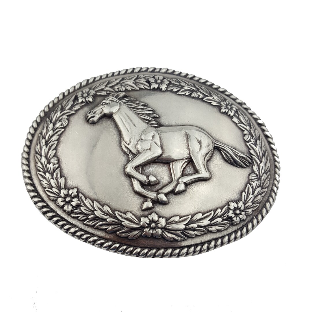 Western Oval Belt Buckle With Galloping Horse Design Etsy