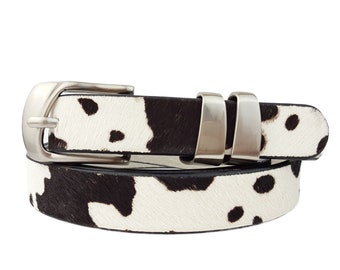 Silver Double Loop Buckle w. Cow Hair Leather Belt