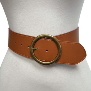 Non-leather Vegan Wide Belt With Round Buckle - Etsy