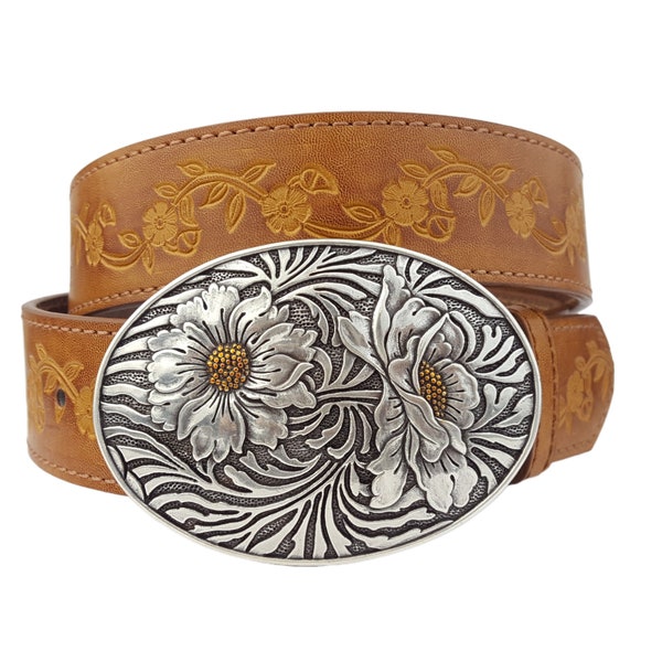 Hebilla floral occidental con cinturón vintage pintado a mano