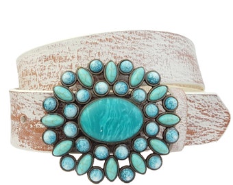 Western Turquoise Buckle with genuine leather belt