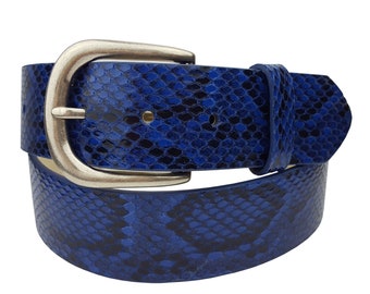 Blue Python Print Jean Belt