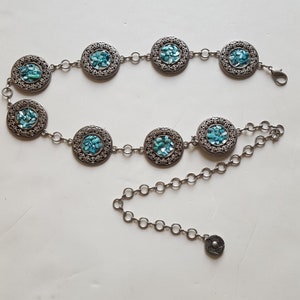 Western Style Round concho Silver Chain belt with chip stones and crystals