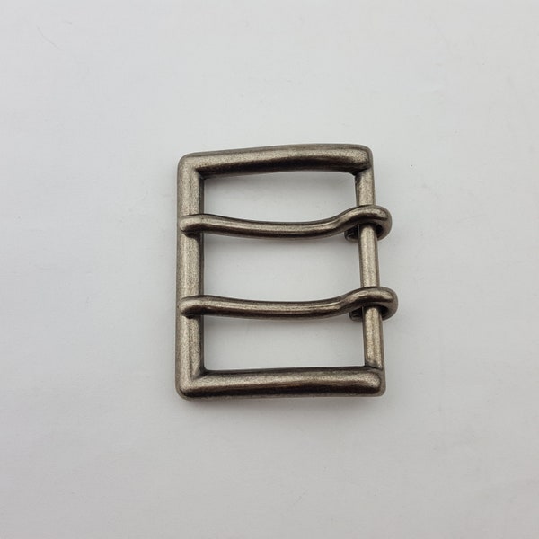 Double Prong Belt Buckle in Antique Silver