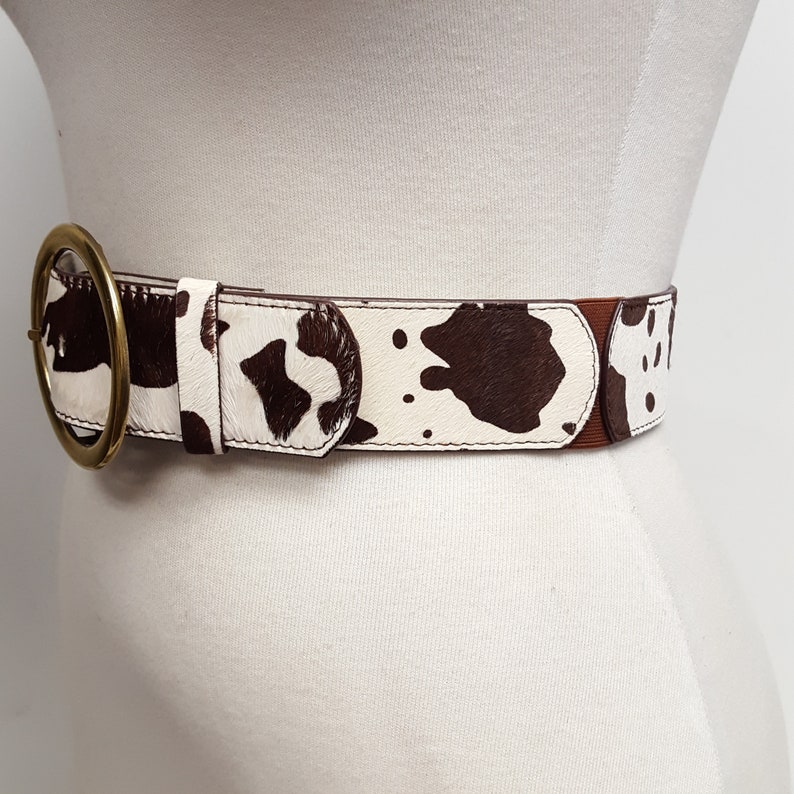 Wide Width Cow Hair Leather Belt with Round buckle Etsy