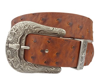 Longhorn Buckle Set  w. Ostrich Printed Belt