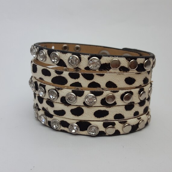 Multi Strand White With Black Dot Hair Calf Leather Wristband Etsy