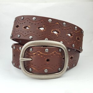 Vintage Hand Distressed  Leather Studded Belt