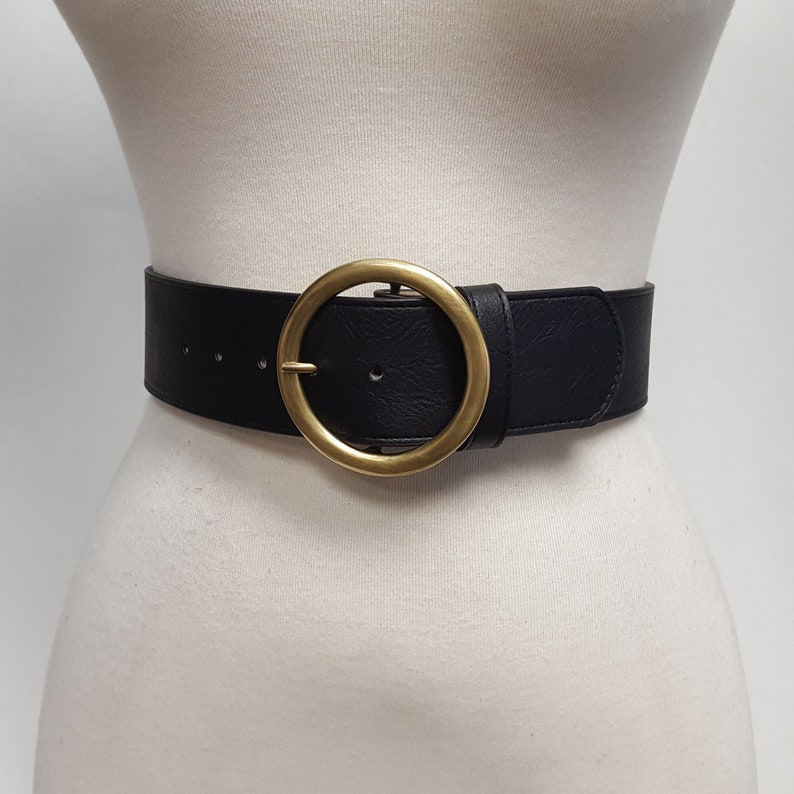 Non-Leather, Vegan Wide Belt with Round Buckle image 4