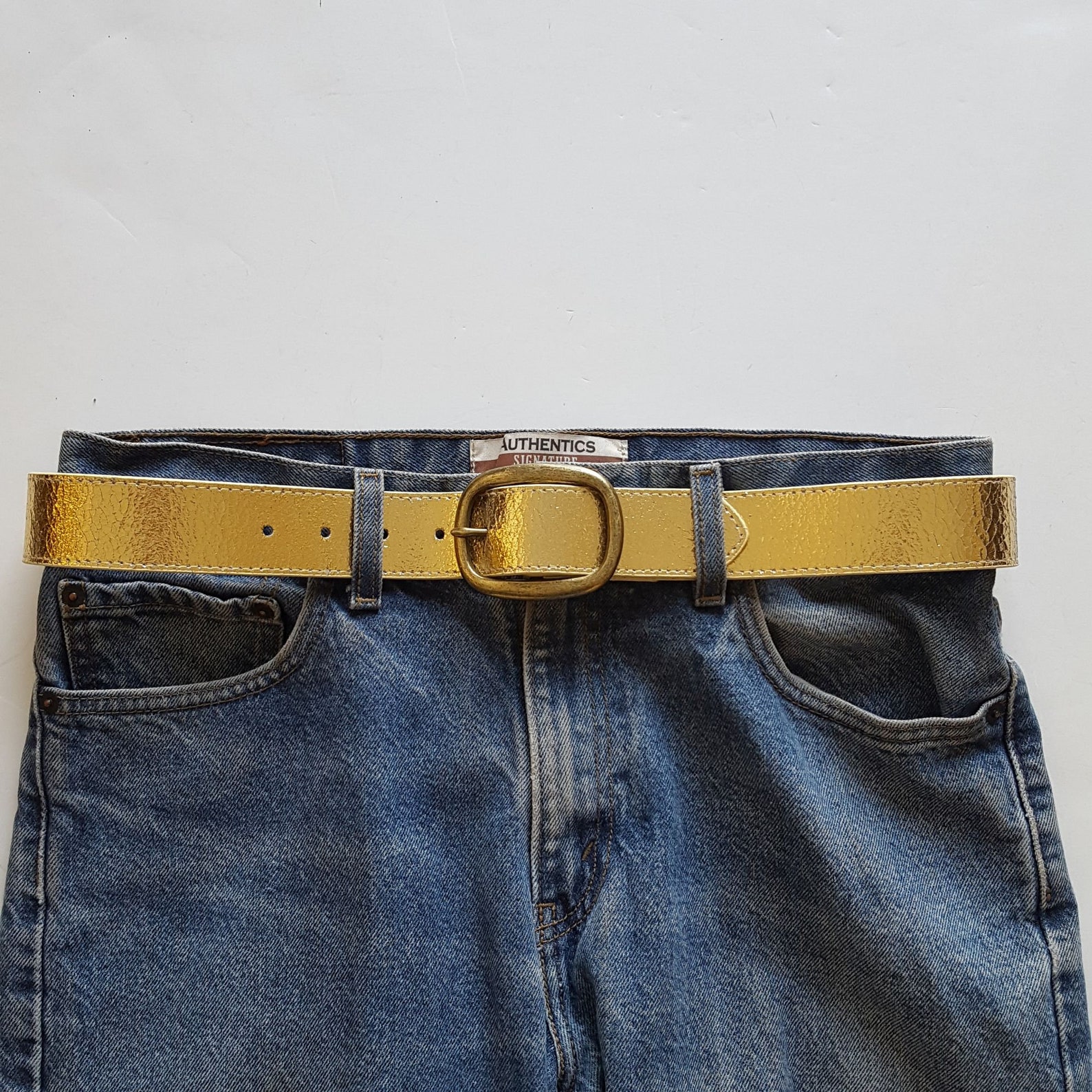 Metallic Cracked Leather Belt Etsy