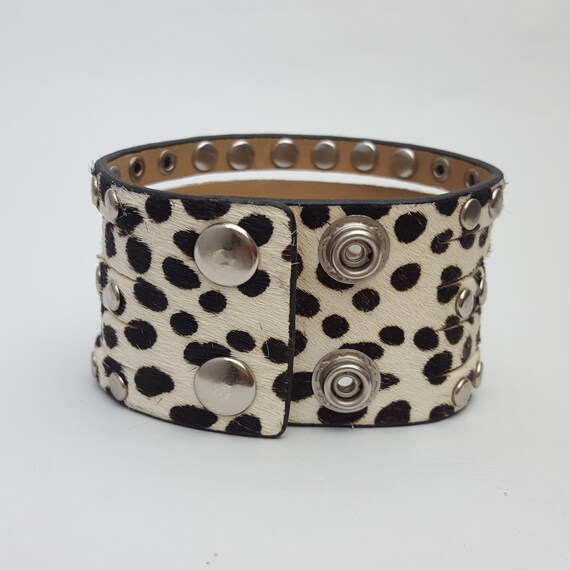 Multi Strand White With Black Dot Hair Calf Leather Wristband Etsy