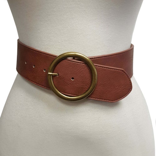 Nonleather Vegan Wide Belt With Round Buckle Etsy