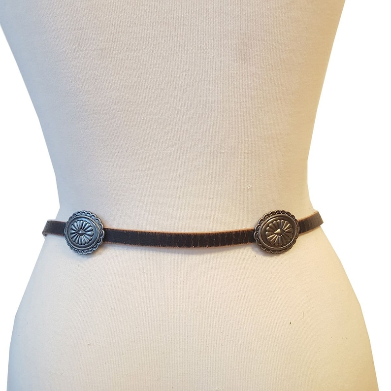 Western Genuine Distressed Leather Belt With Conchos Etsy