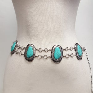 Tall Sizes:  Western  Concho Chain Belt in Silver finish