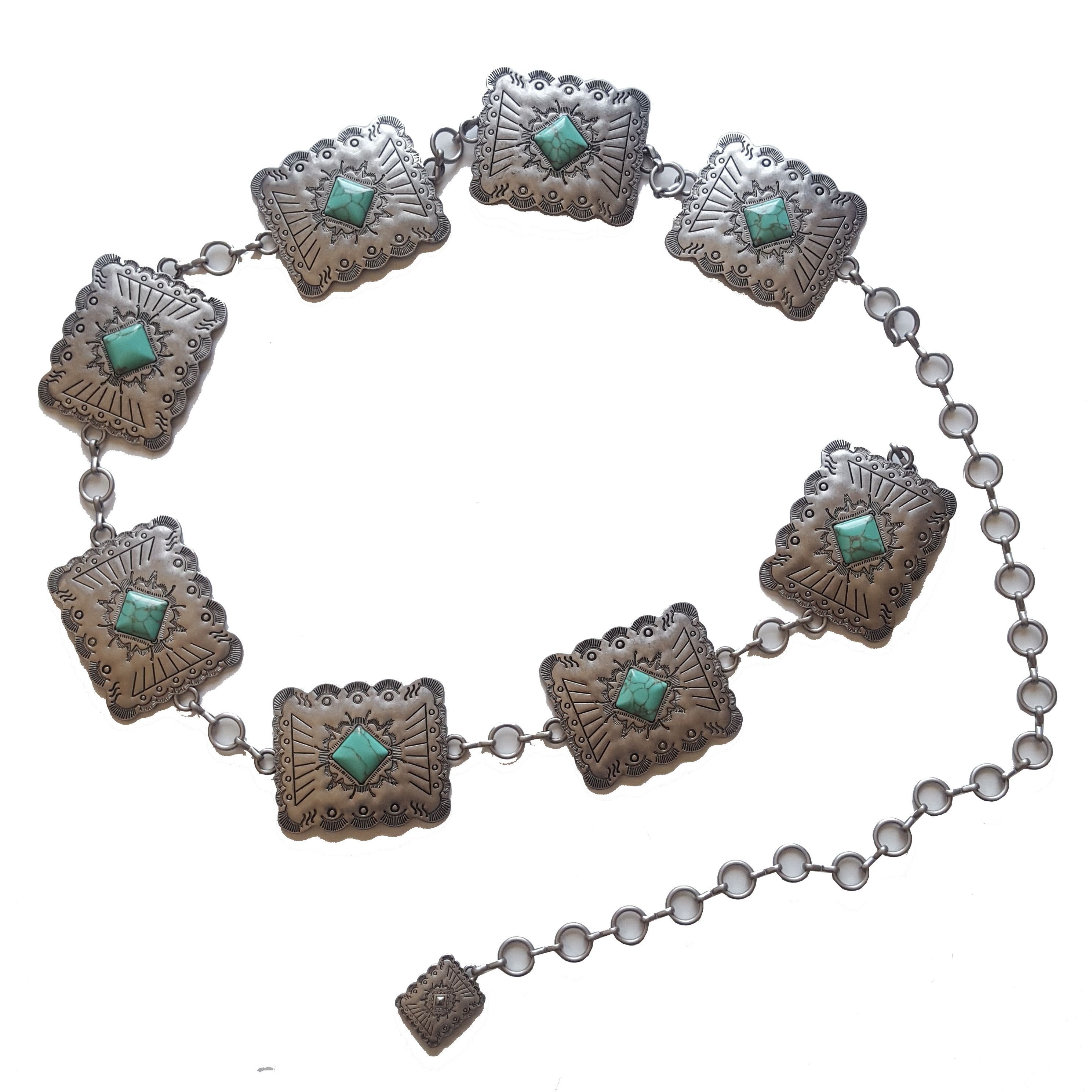 Turquoise Square Concho Chain Belt
