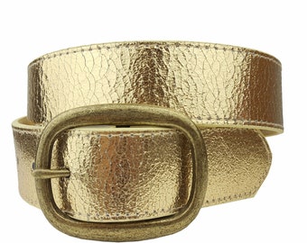 Metallic Cracked Leather Belt