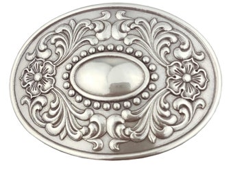 Quality Western Floral Etched Oval Belt Buckle