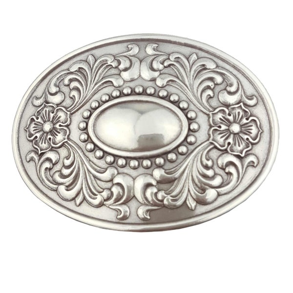 Quality Western Floral Etched Oval Belt Buckle