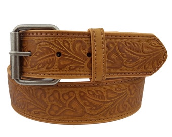 Western Embossed Floral Print Leather Belt