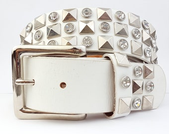 Special Price due to limited size: Genuine Studded Leather White  belt