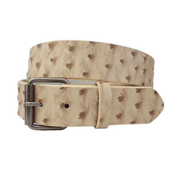 Ostrich Printed Belt with Roller Buckle