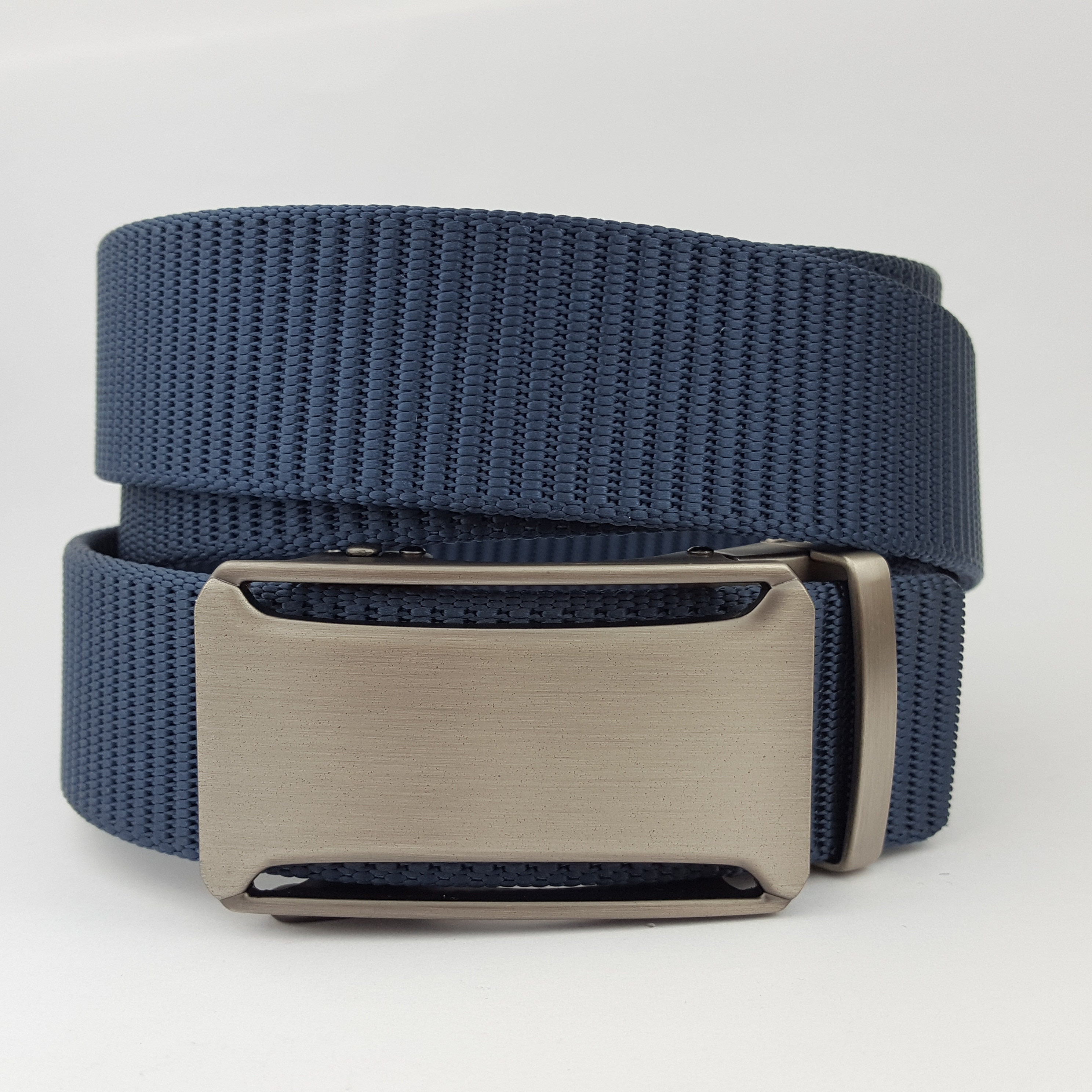 Hi-Tie Blue Navy Cowhide Leather Mens Belts Gold Automatic Buckles