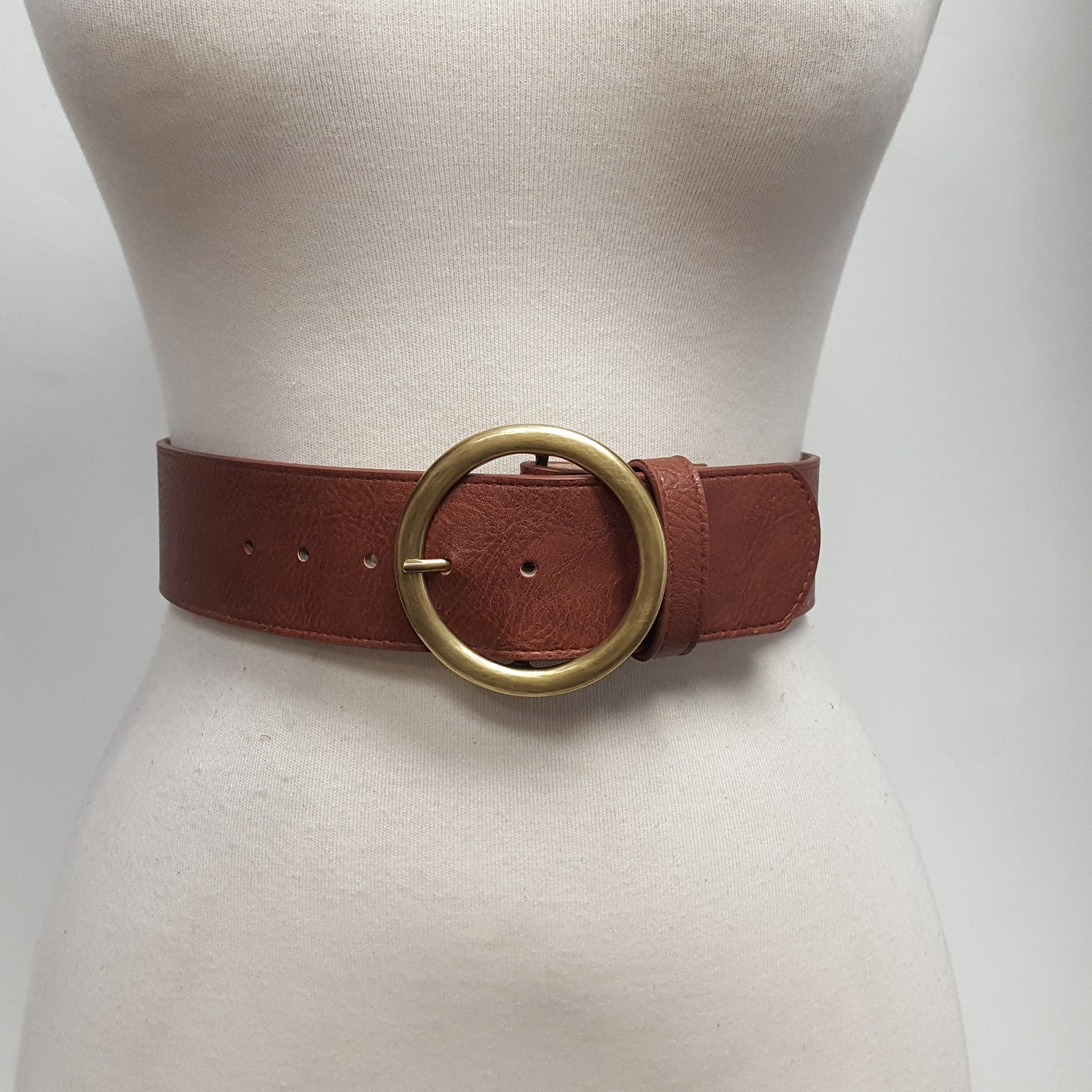 Non-leather Vegan Wide Belt With Round Buckle - Etsy