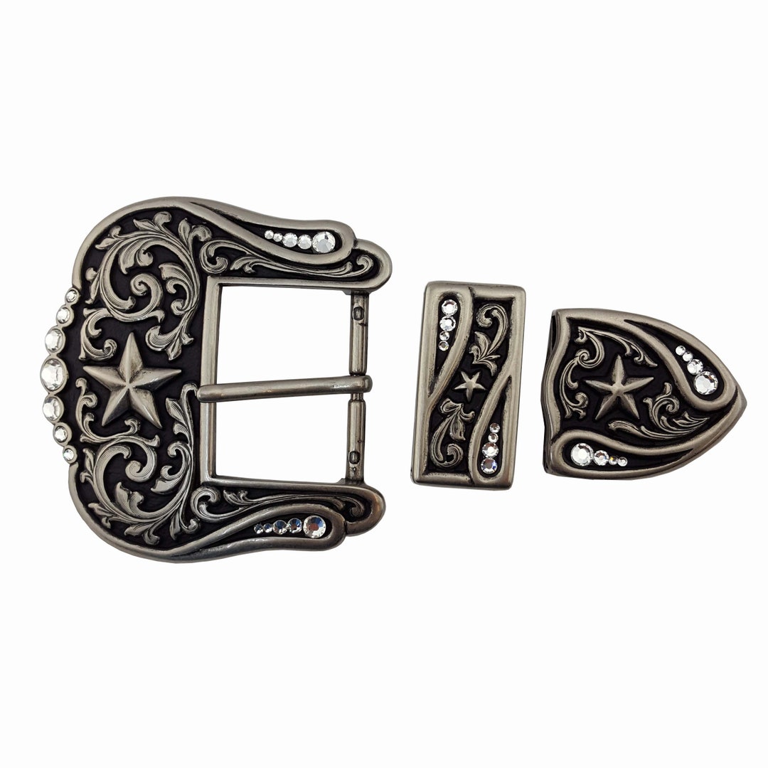 Western 3 Pieces Buckle Set With Some Crystals Etsy