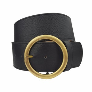 Non-Leather, Vegan Wide Belt with Round Buckle Black