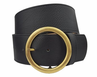 Non-Leather, Vegan Wide Belt with Round Buckle