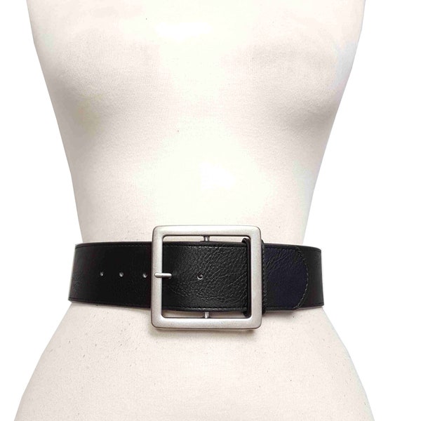 Non-Leather, Vegan Wide Belt with Silver Square buckle