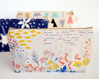 Zipper pencil pouch, cute pencil case, organic cotton zipper pouch, perfect gift for student, back to school