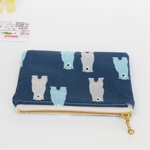 Bear Coin Pouch, Navy Zipper Bag, Japanese Fabric