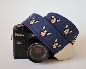 French bulldog camera strap, dog camera strap, SLR DSLR camera strap, gift for him, canon camera strap, Navy