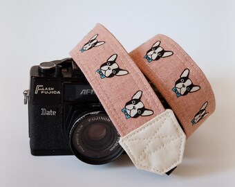 French bull dog camera strap, SLR DSLR camera strap, dog camera strap, Nikon camera strap, Pink