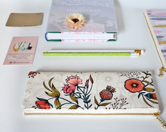 Cute pencil pouch, long zipper bag, flower zipper pouch, zipper pencil case, gift for her