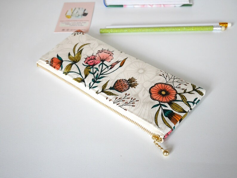 gift for her Cute pencil pouch single epipen pouch zipper pencil case long zipper bag flower zipper pouch