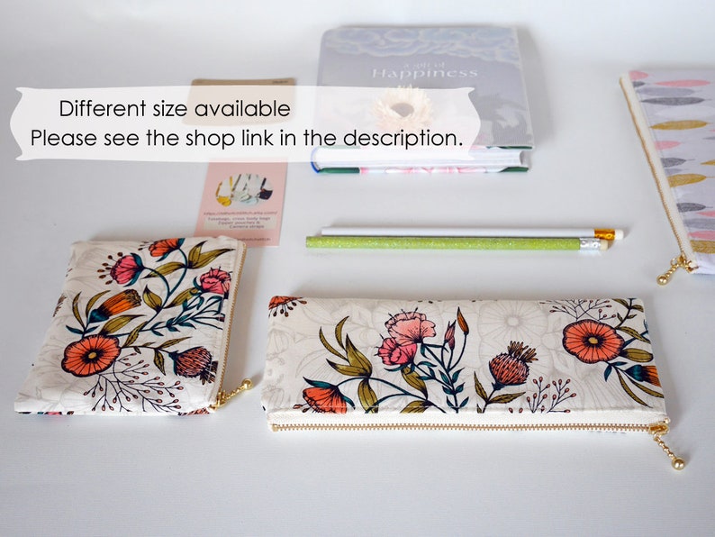 gift for her Cute pencil pouch single epipen pouch zipper pencil case long zipper bag flower zipper pouch