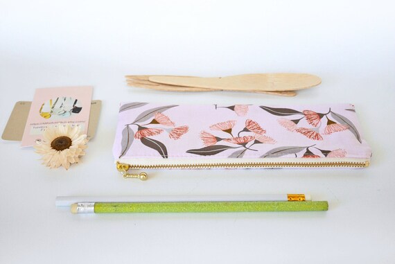 Floral Pencil Case, Gum Flower Pencil Pouch, Pink Zipper Pencil