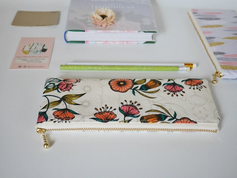 gift for her Cute pencil pouch single epipen pouch zipper pencil case long zipper bag flower zipper pouch