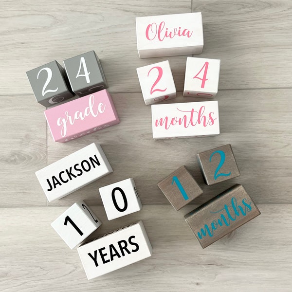 Final sale, milestone blocks, Baby Age Block, personalized, photo prop, rustic wood sign, shower gift, pregnancy new born children boys girl