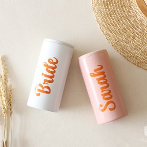 Retro Skinny Can cooler tumbler 12 oz, boho Beer can holder, Personalized, Bachelorette Party favor, Bridesmaid proposal box