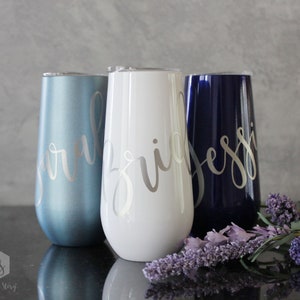 Insulated champagne flutes, stemless cups,  personalized stainless steel, wine glasses, tumbler vacuum, bridesmaid gifts, bachelorette party